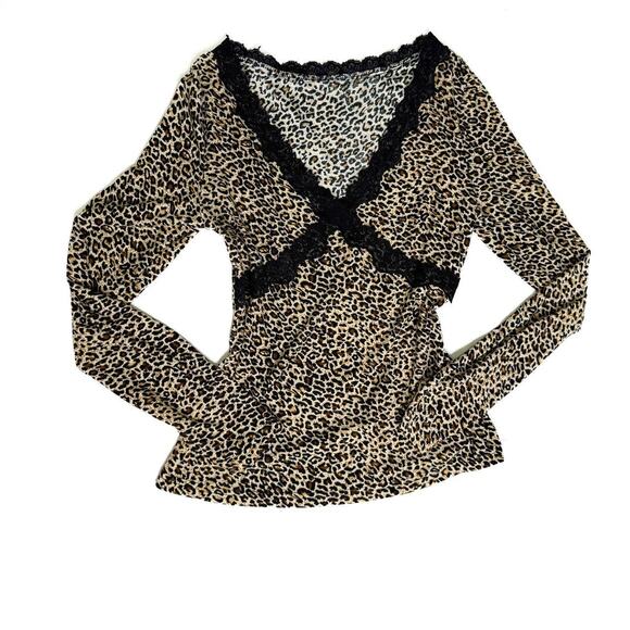 Other Tops - Black and brown leopard print long sleeve top with lace detailing
